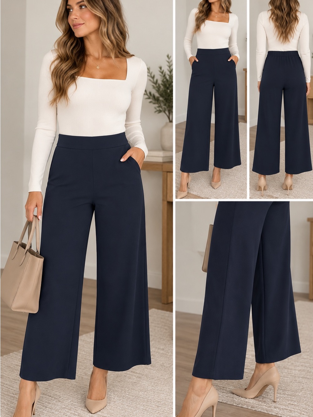 Ann Taylor Factory Navy Wide-Leg Pull-On Pants